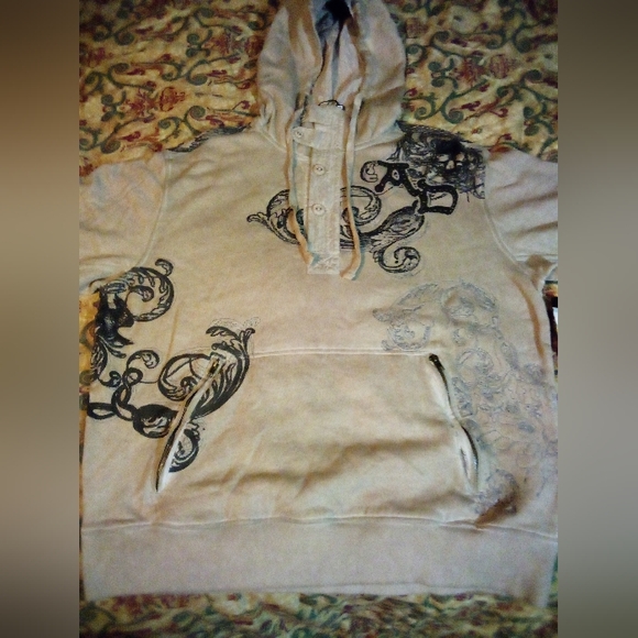 Artful Dodger Ancient Rustic Gothic Graphic Design Spray Hoodie Men's XL Wheat - Picture 3 of 16
